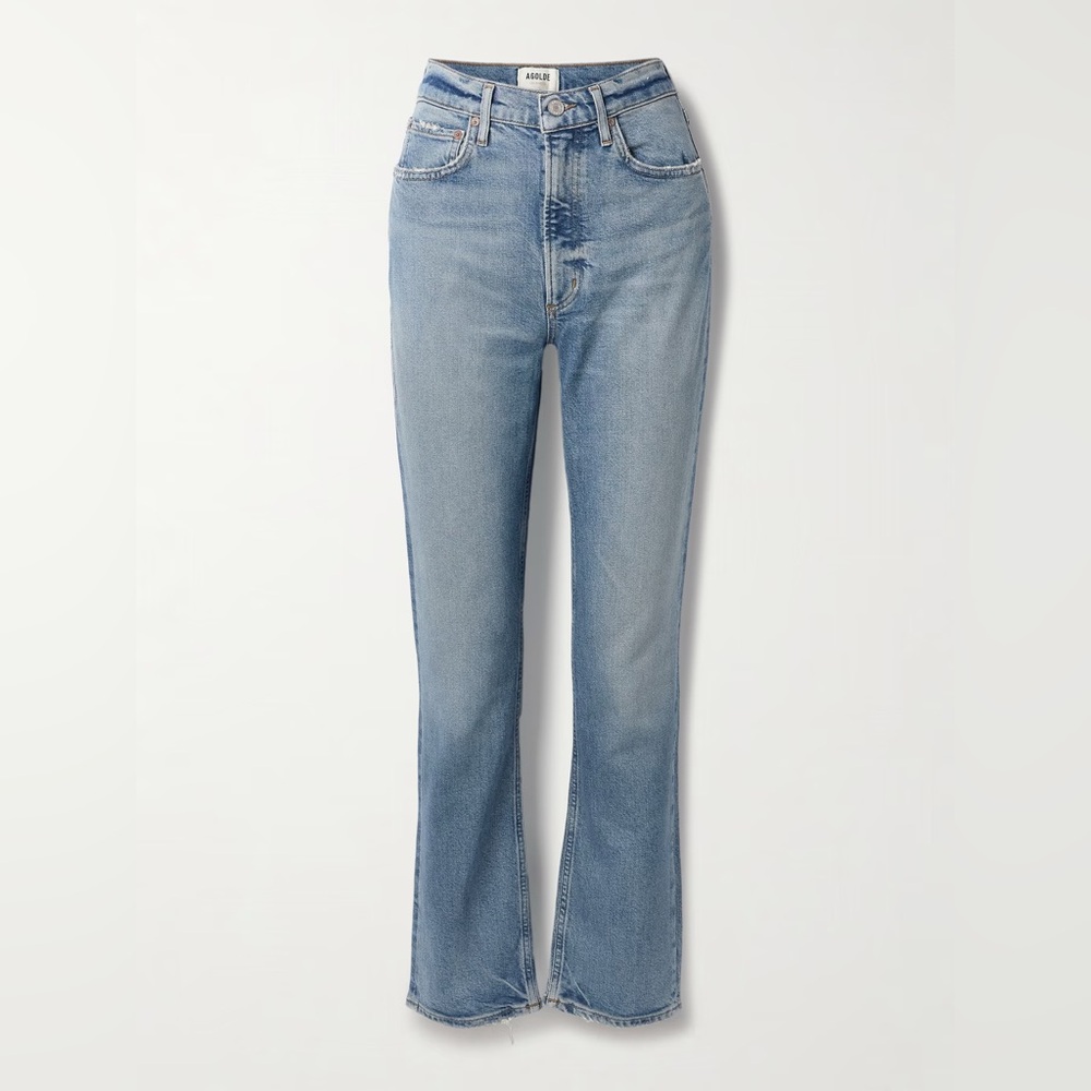 AGOLDE High Rise Stovepipe frayed straight-leg organic jeans, size 30, EUC